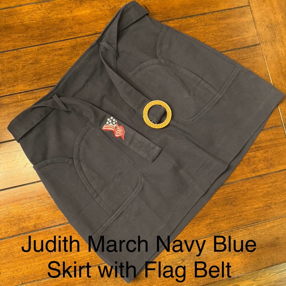 Judith March Dark Blue Skirt with Flag Detail